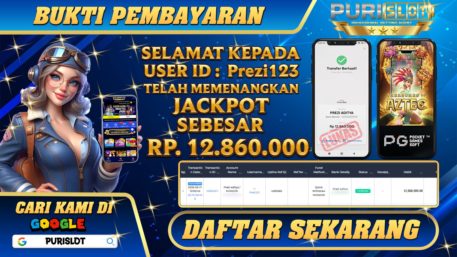 PURISLOT KEMENANGAN MEMBER GAMES SLOT TREASURE OF AZTEC PGSOFT Rp. 12.860.000, - LUNAS