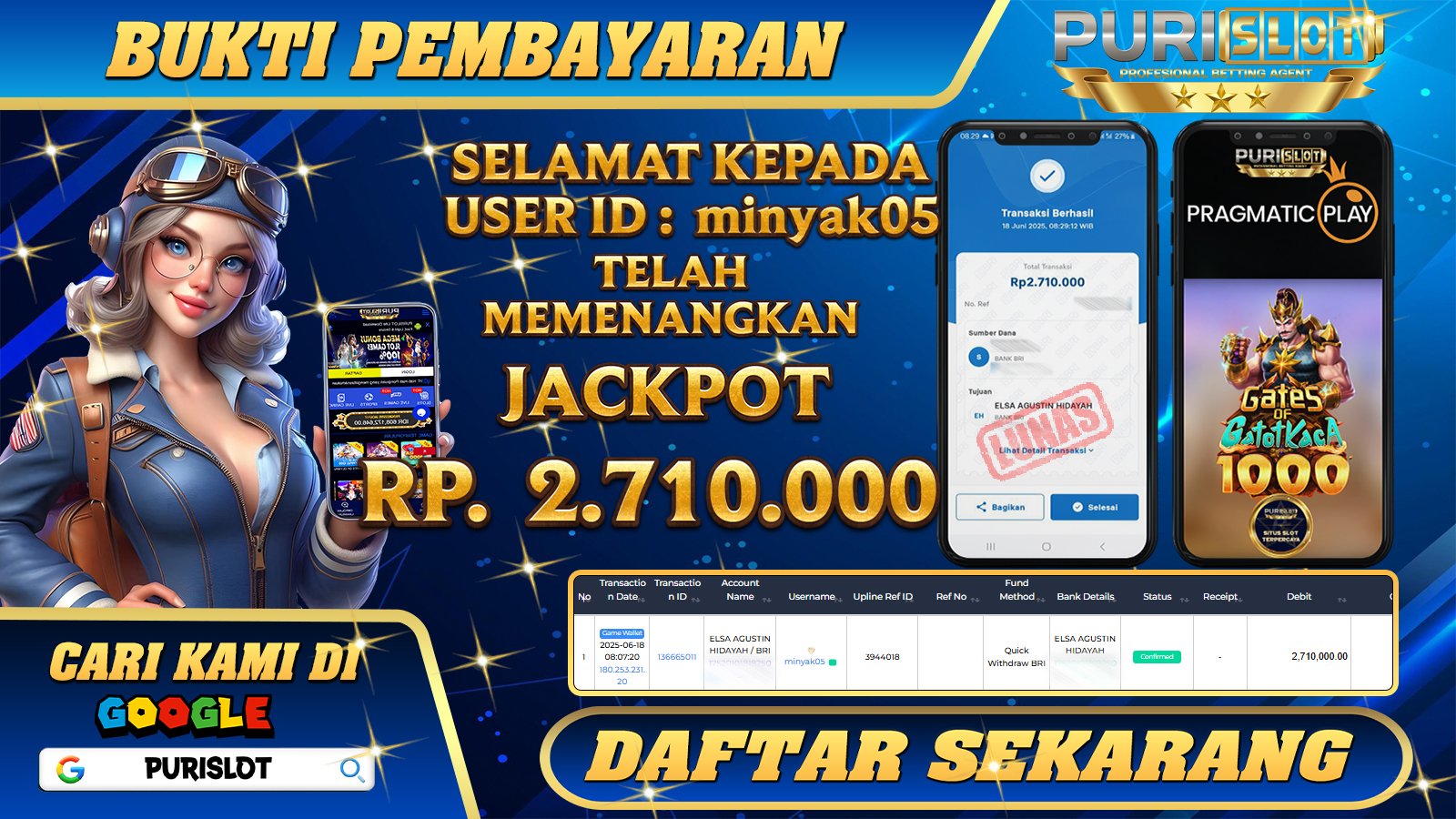 PURISLOT KEMENANGAN MEMBER GAMES SLOT GATES OF GATOT KACA PRAGMATIC PLAY Rp. 2.710.000, - LUNAS