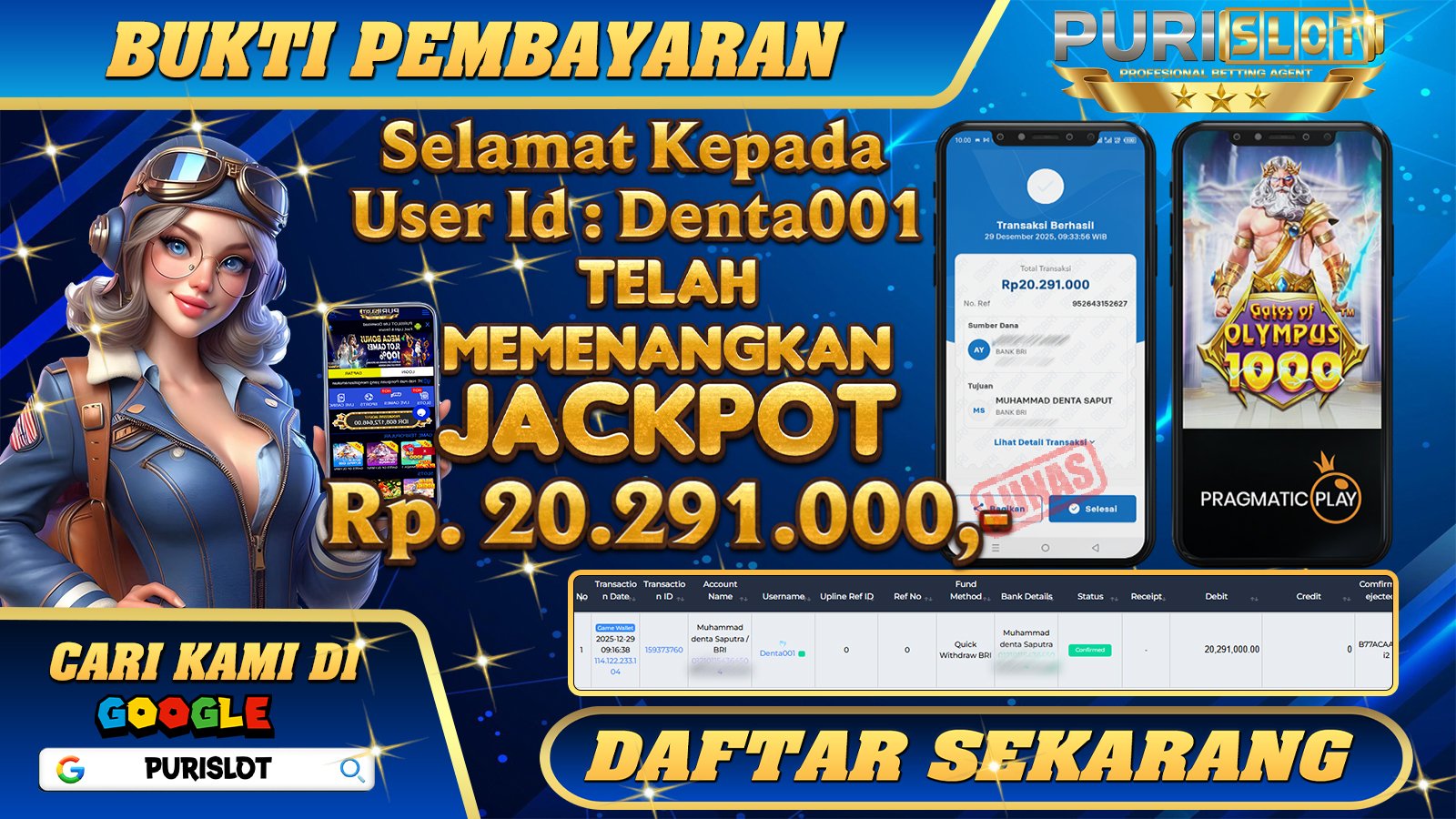 PURISLOT - KEMENANGAN MEMBER GAMES SLOT GATES OF OLYMPUS PRAGMATIC PLAY Rp. 20.291.000,- LUNAS