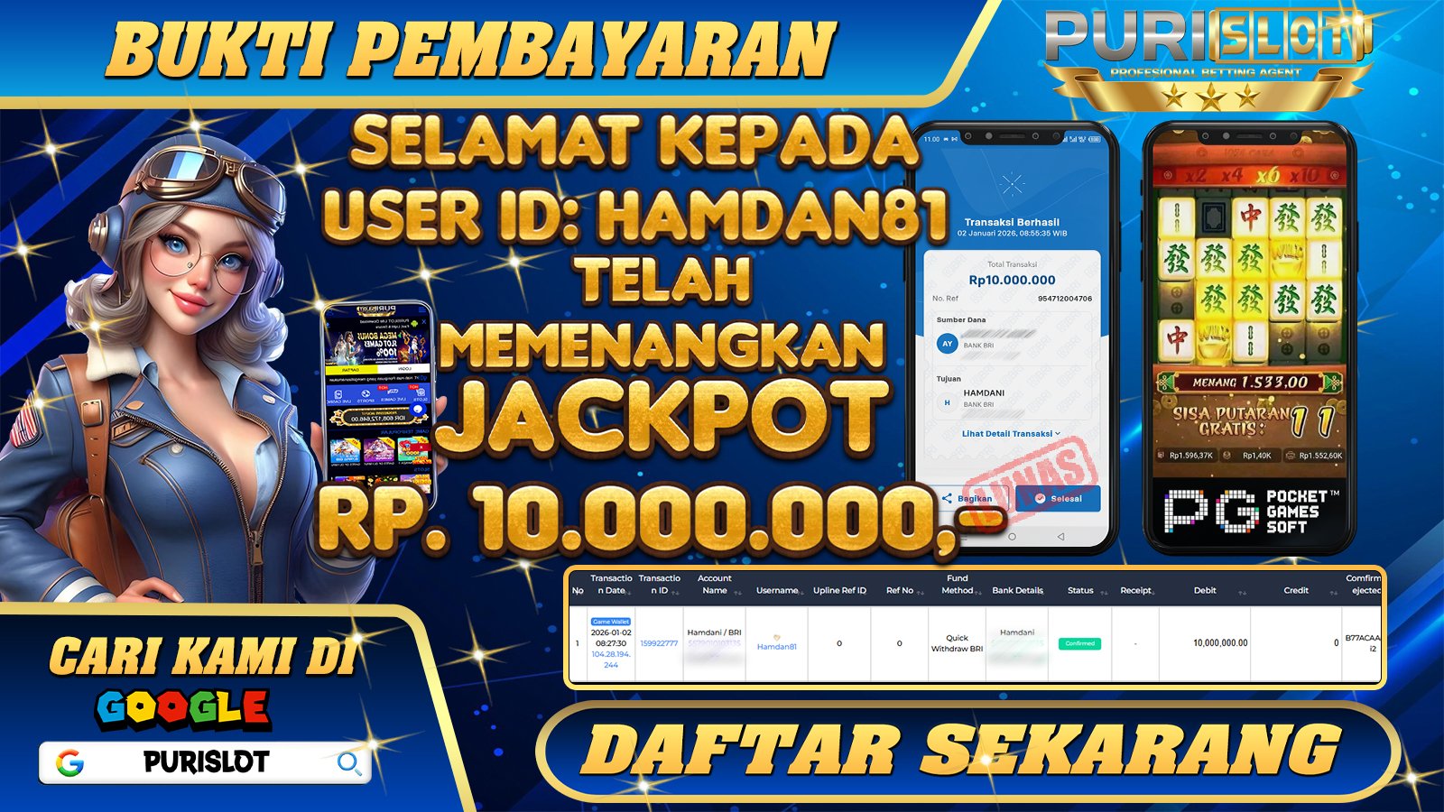 PURISLOT - KEMENANGAN MEMBER GAMES SLOT MAHJONG WAYS PGSOFT Rp. 10.000.000,- LUNAS